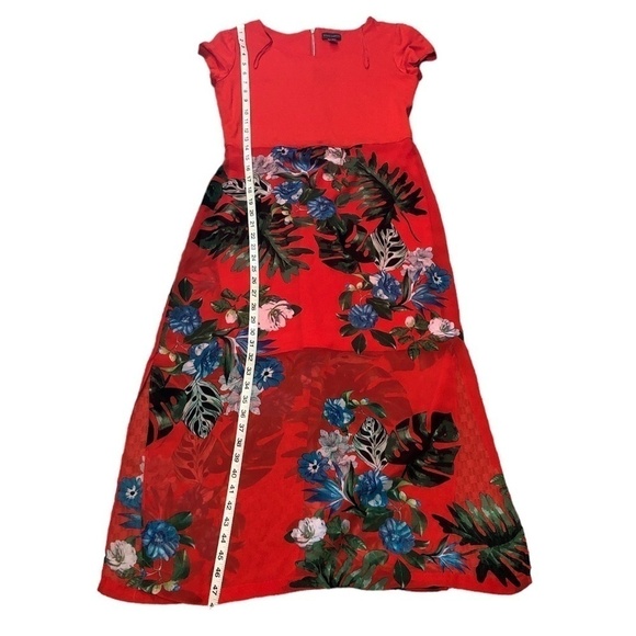 VINCE CAMUTO Maxi Dress Women's Size Small Red Blue Floral Printed-Overlay - Picture 6 of 11